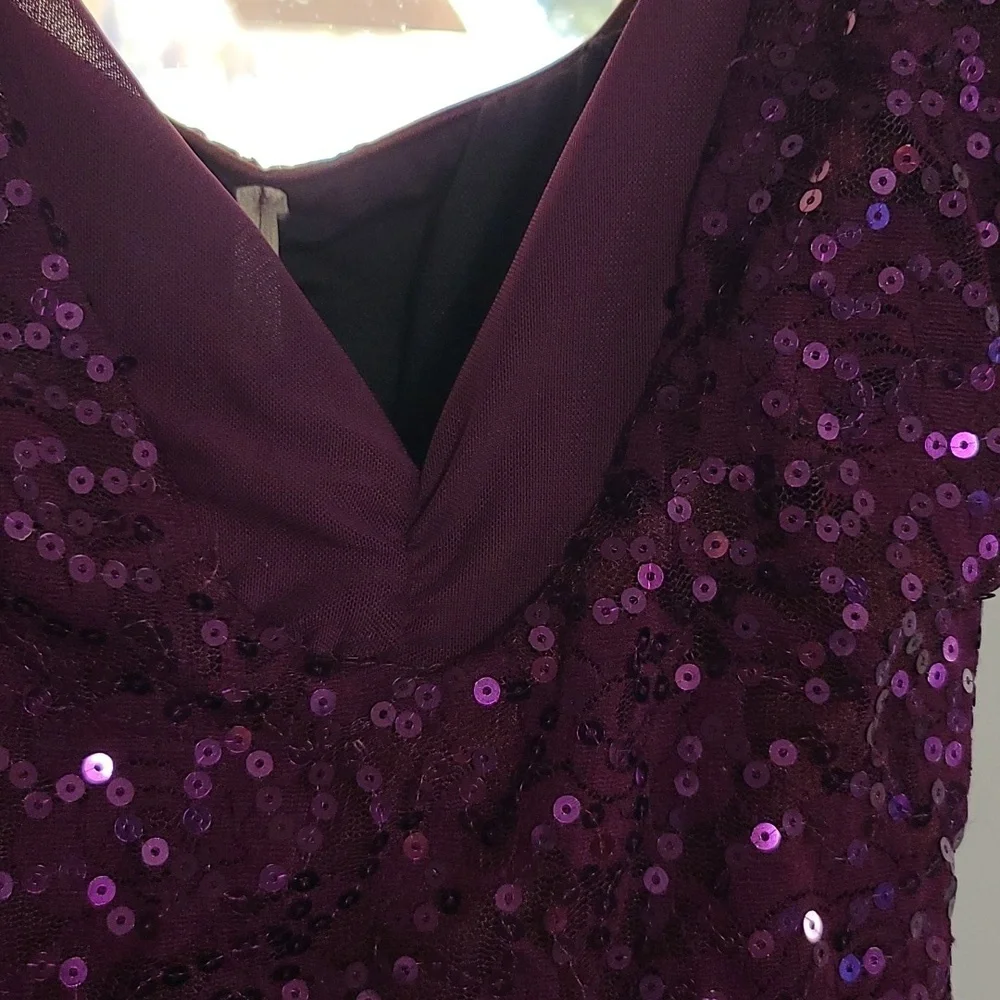 Weissman Dance Costume‎ Girls Purple Sequins Floral Applique Layers Sz LC? EUC